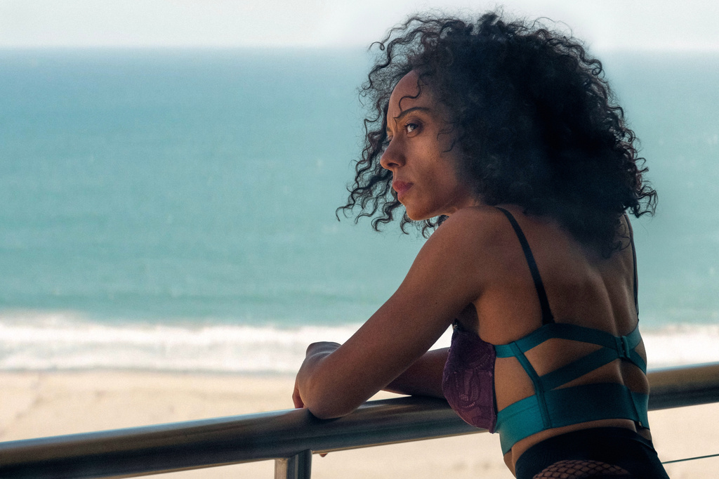 This image released by A24 shows Rosalind Eleazar in a scene from "Misty Green." (Merrick Morton/A24 via AP)