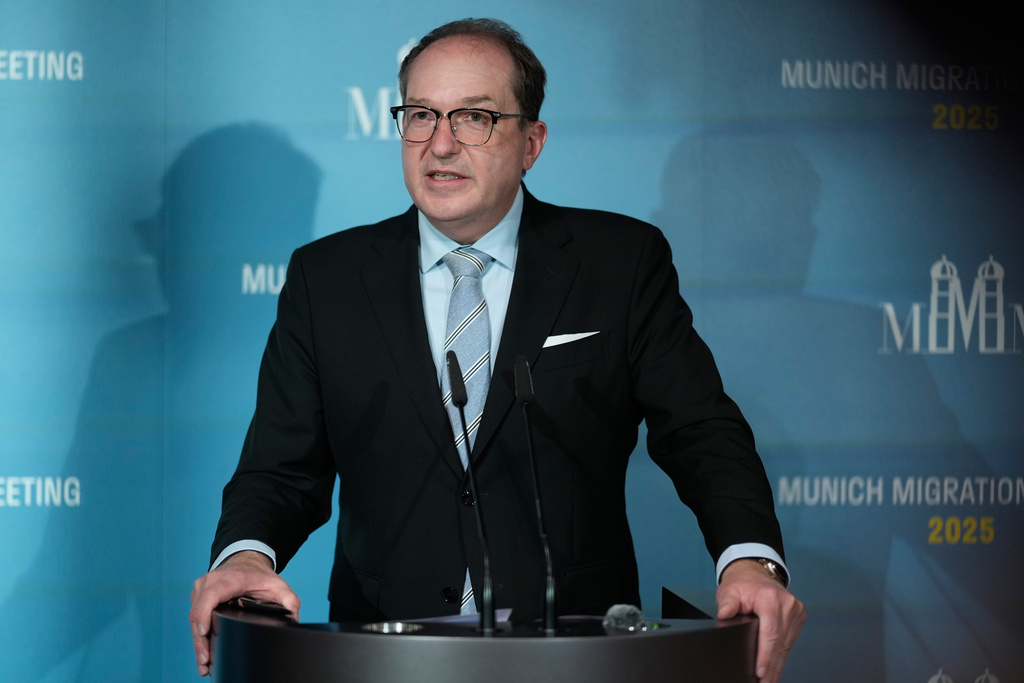 Germany's Minister of the Interior Alexander Dobrindt briefs the media after the 'Munich Migration Meeting' a European ministerial meeting on migration in Munich, Germany, Saturday, Oct. 4, 2025. (AP Photo/Matthias Schrader)