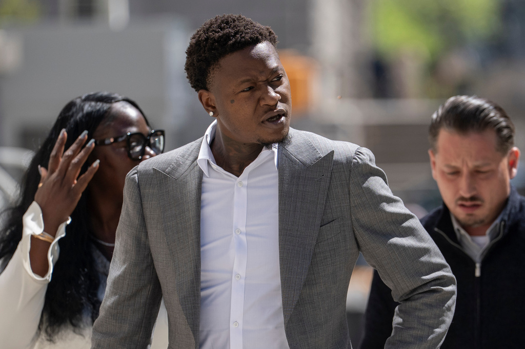 FILE - Miami Heat's Terry Rozier arrives at Brooklyn federal court, Monday, April 27, 2026, in New York. (AP Photo/Yuki Iwamura,File)
