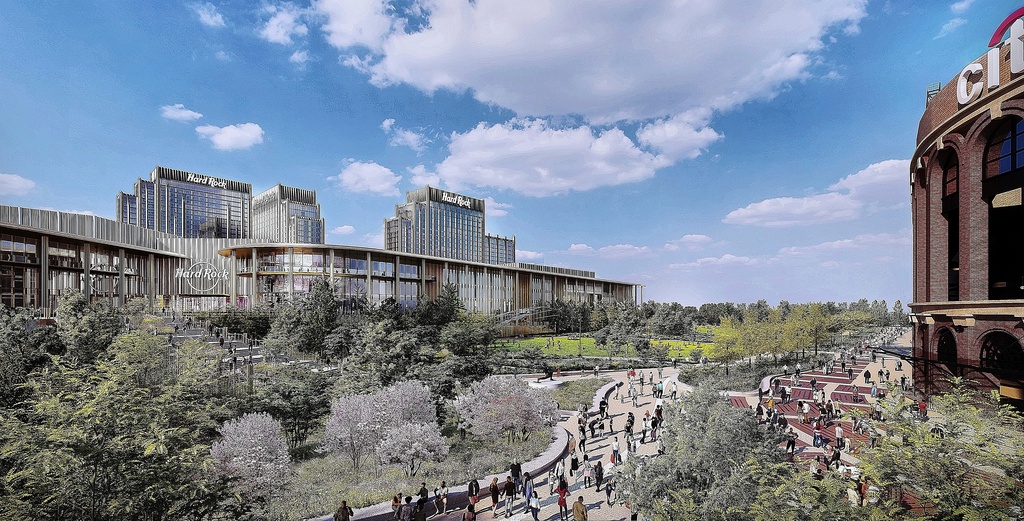 FILE - This image rendering provided by Hard Rock International, shows the Hard Rock's casino proposal in the Queens borough of New York, adjacent to Citified. (Hard Rock International via AP, File)