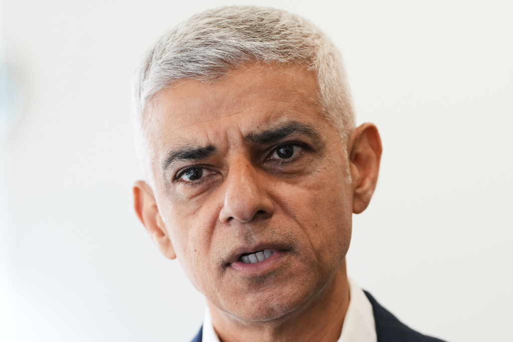 London Mayor Sadiq Khan, is interviewed after a walkabout through the borough of Camden in London, Thursday, July 23, 2026. (AP Photo/Kirsty Wigglesworth)
