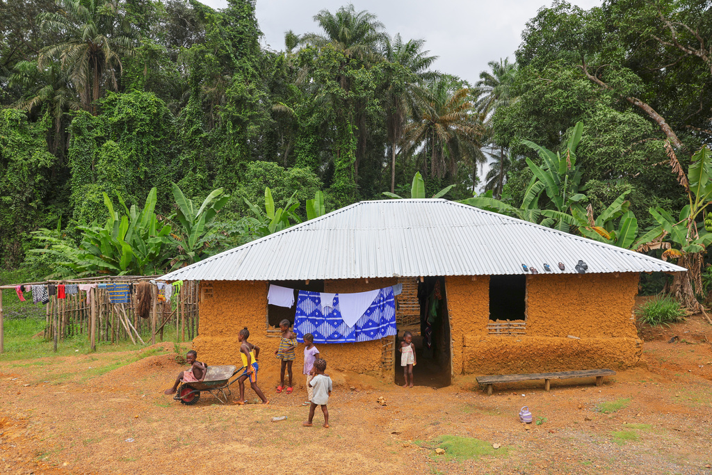 Children play in the village of Jikando, Liberia, July 8, 2025. (AP Photo/Misper Apawu)