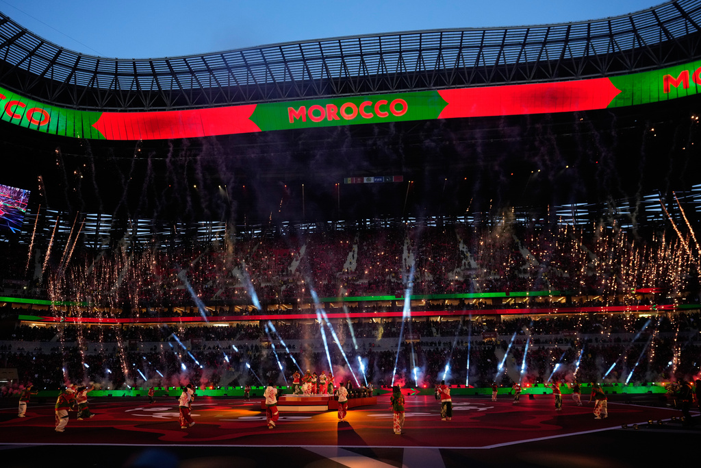 A general view of the closing ceremony ahead of the Africa Cup of Nations final soccer match between Senegal and Morocco, in Rabat, Morocco, Sunday, Jan. 18, 2026. (AP Photo/Mosa'ab Elshamy)