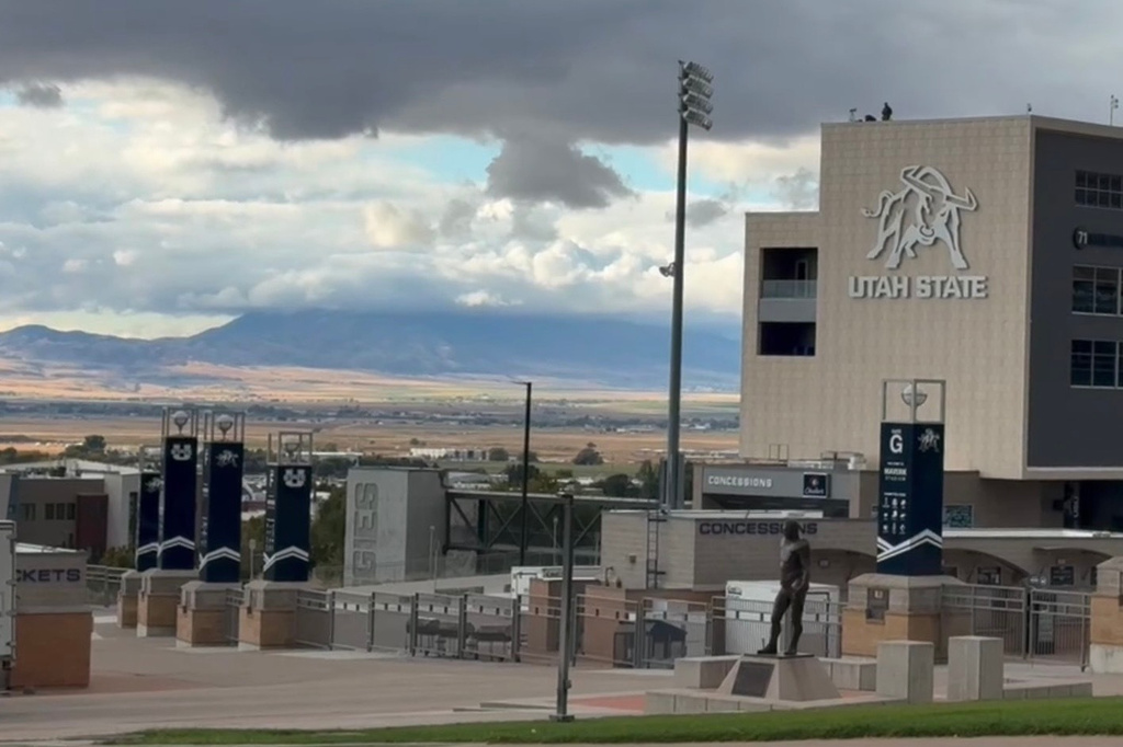 The city of Logan, Utah, a college and dairy farming town, is seen from the hillside on the Utah State University campus, Wednesday, April 22, 2026. (AP Photo/Hannah Schoenbaum)