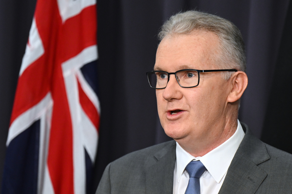 FILE - Australian Home Affairs Minister Tony Burke speaks to the media during a press conference at Parliament House in Canberra, Australia, Wednesday, March 11, 2026. (Lukas Coch/AAPImage via AP, File)