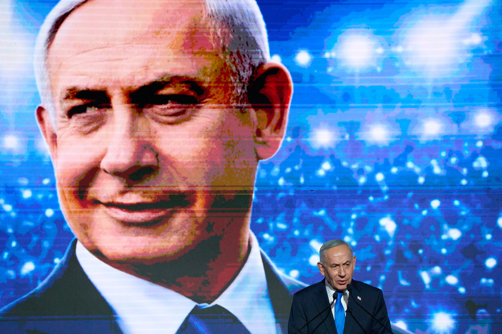 Israeli Prime Minister Benjamin Netanyahu speaks at his Likud party New Year event in Tel Aviv, Israel, Thursday, Sept. 17, 2026. (AP Photo/Ariel Schalit)