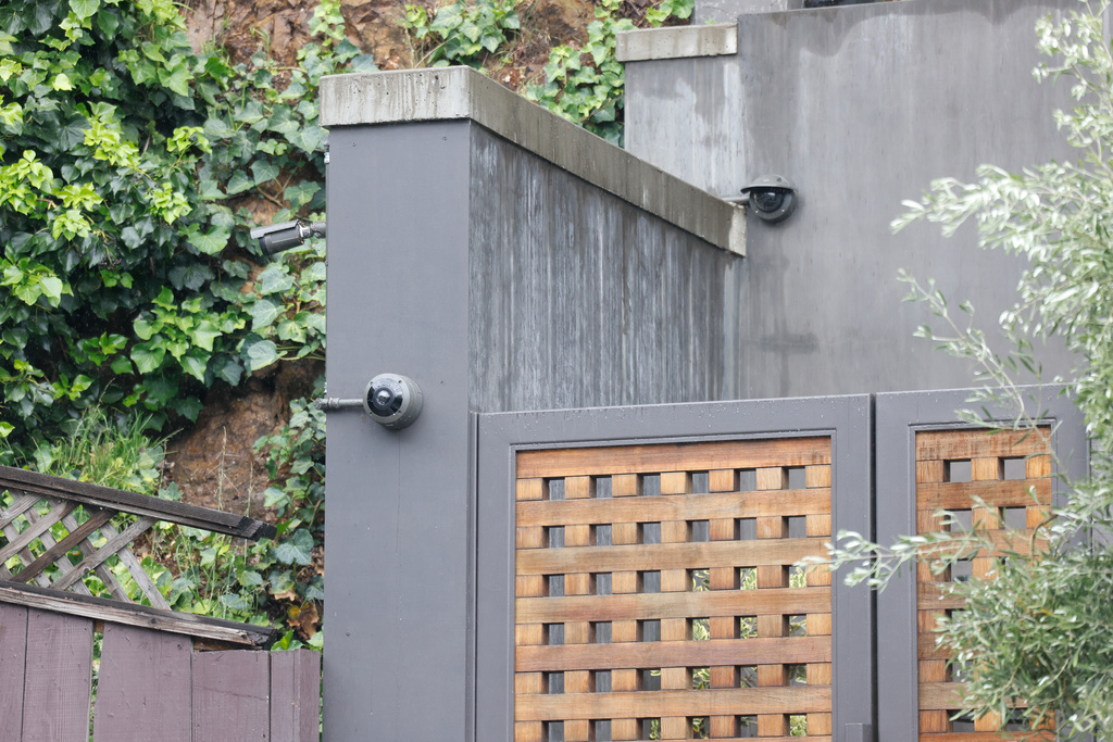 Security cameras are seen at an entrance to the home of Sam Altman on Lombard Street in San Francisco on Friday, April 10, 2026. (Lea Suzuki/San Francisco Chronicle via AP)