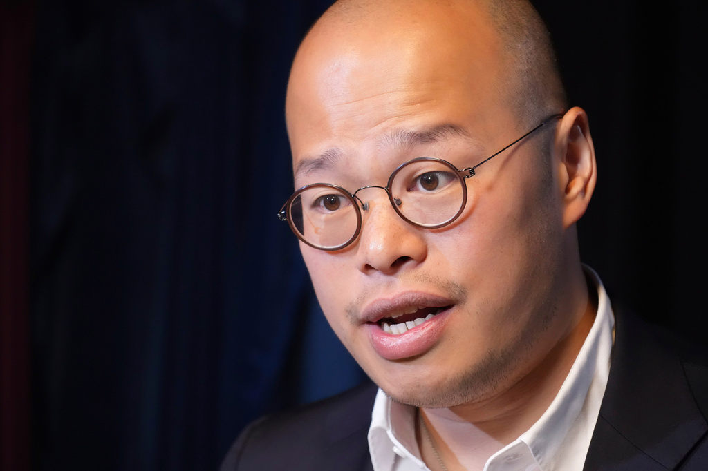 Sebastien Lai, son of Jimmy Lai, speaks during an interview with The Associated Press in New York, on April 29, 2026. (AP Photo/Emily Wang Fujiyama)