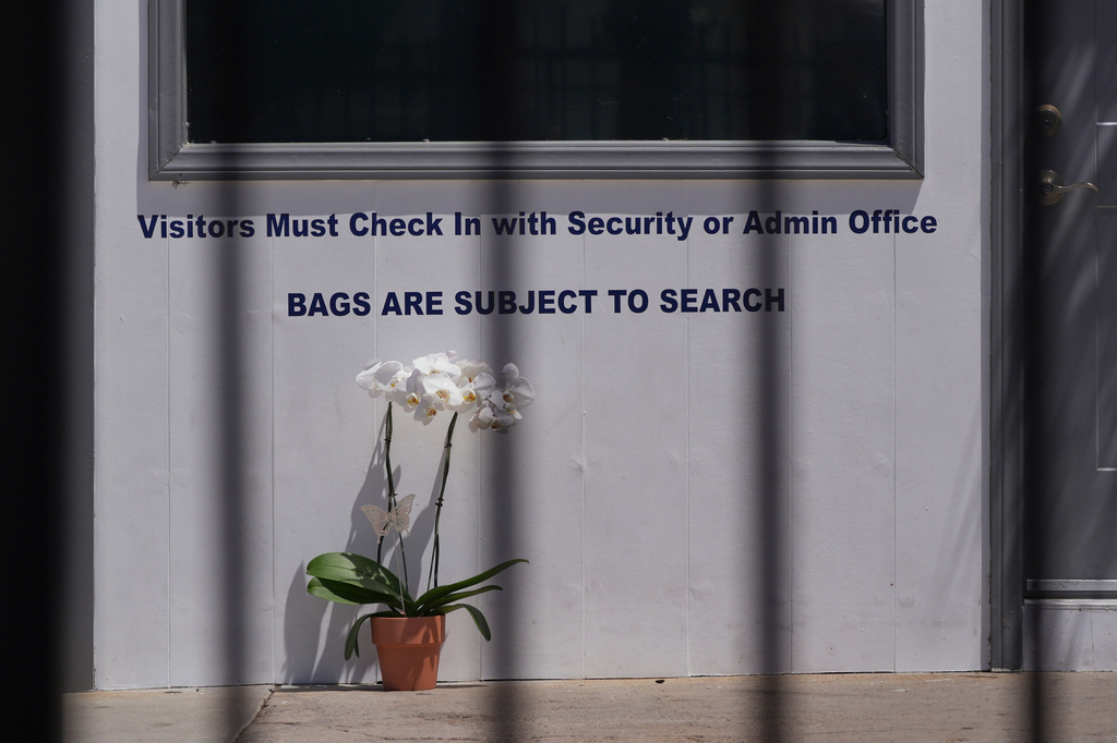 Orchids are left outside of the Islamic Center of San Diego, the day after a shooting, Tuesday, May 19, 2026, in San Diego. (AP Photo/Jae C. Hong)
