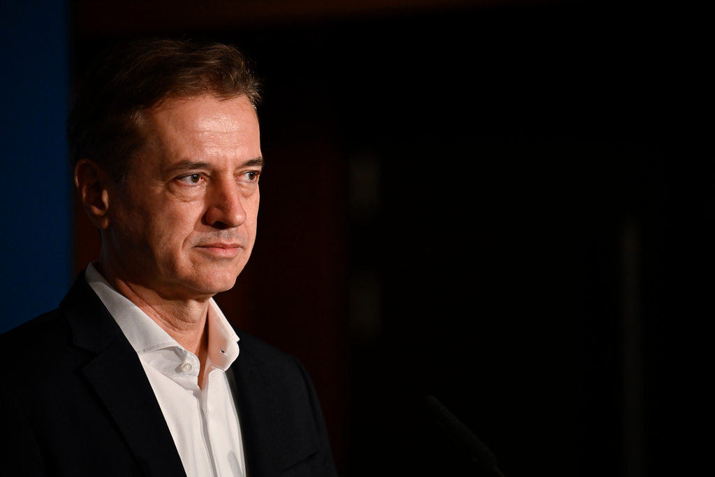Prime Minister of Slovenia Robert Golob addresses the media at the parlament in Ljubljana, Slovenia, on Sunday, March 22, 2026. (AP Photo/Denes Erdos)