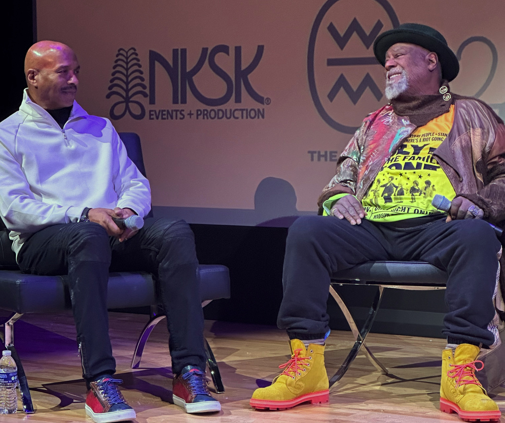 Parliament-Funkadelic founder George Clinton speaks during an event on Thursday, Jan. 29, 2026. in Detroit. (AP Photo/Corey R Williams)
