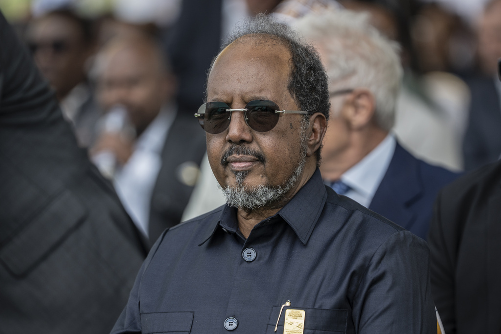 Somalia President Hassan Sheikh Mohamud looks on during the inauguration of the Grand Ethiopian Renaissance Dam in Benishangul-Gumuz, Ethiopia, Tuesday, Sept. 9, 2025. (AP Photo)