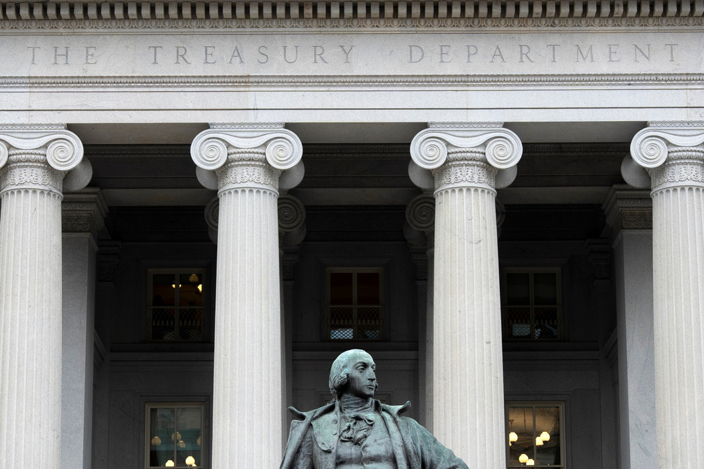 FILE - The Treasury Department building is seen, March 13, 2025, in Washington. (AP Photo/Alex Brandon, File)