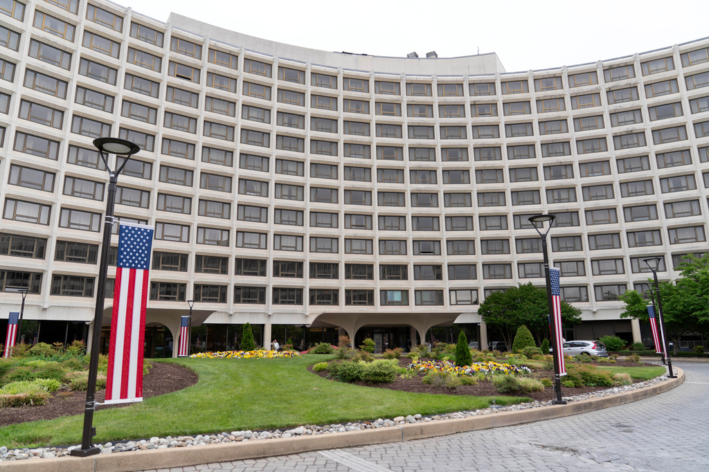 The Washington Hilton hotel is seen on Sunday, April, 26, 2026, in Washington. (AP Photo/Jose Luis Magana)
