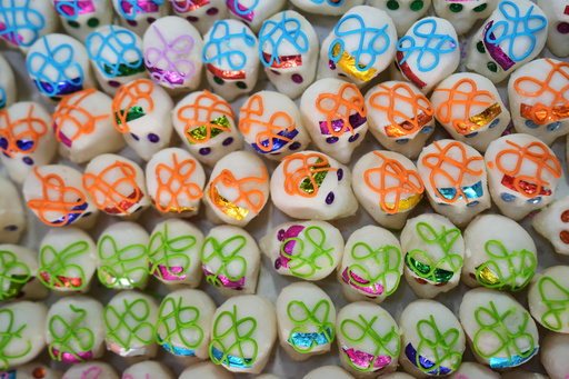 Sugar skulls known as “calaveritas” or little skulls, traditionally added to Day of the Dead altars honoring deceased loved ones, are displayed for sale at the Dulces de Ampudia market in Mexico City, Thursday, Oct. 30, 2025. (AP Photo/Claudia Rosel) Sugar skulls known as “calaveritas” or little skulls, traditionally added to Day of the Dead altars honoring deceased loved ones, are displayed for sale at the Dulces de Ampudia market in Mexico City, Thursday, Oct. 30, 2025. (AP Photo/Claudia Rosel)