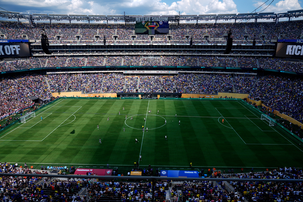 FILE - General view of the MetLife stadium during the Club World Cup semifinal soccer match between Fluminense and Chelsea in East Rutherford, N.J., Tuesday, July 8, 2025. (AP Photo/Pamela Smith, File)
