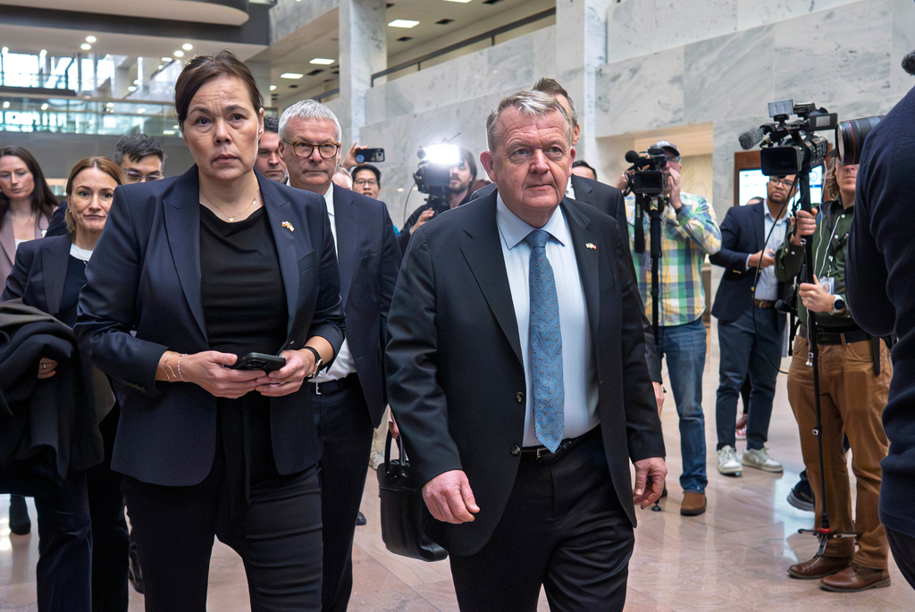 Greenland Foreign Minister Vivian Motzfeldt, left, and Danish Foreign Minister Lars Løkke Rasmussen, arrive on Capitol Hill to meet with members of the Senate Arctic Caucus, in Washington, Wednesday, Jan. 14, 2026. (AP Photo/J. Scott Applewhite)
