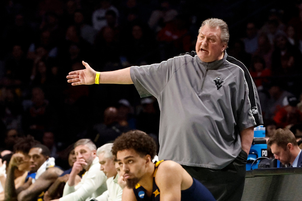 FILE - West Virginia head coach Bob Huggins reacts to a call in the second half of a first-round college basketball game against Maryland in the NCAA Tournament in Birmingham, Ala., March 16, 2023. (AP Photo/Butch Dill, File)