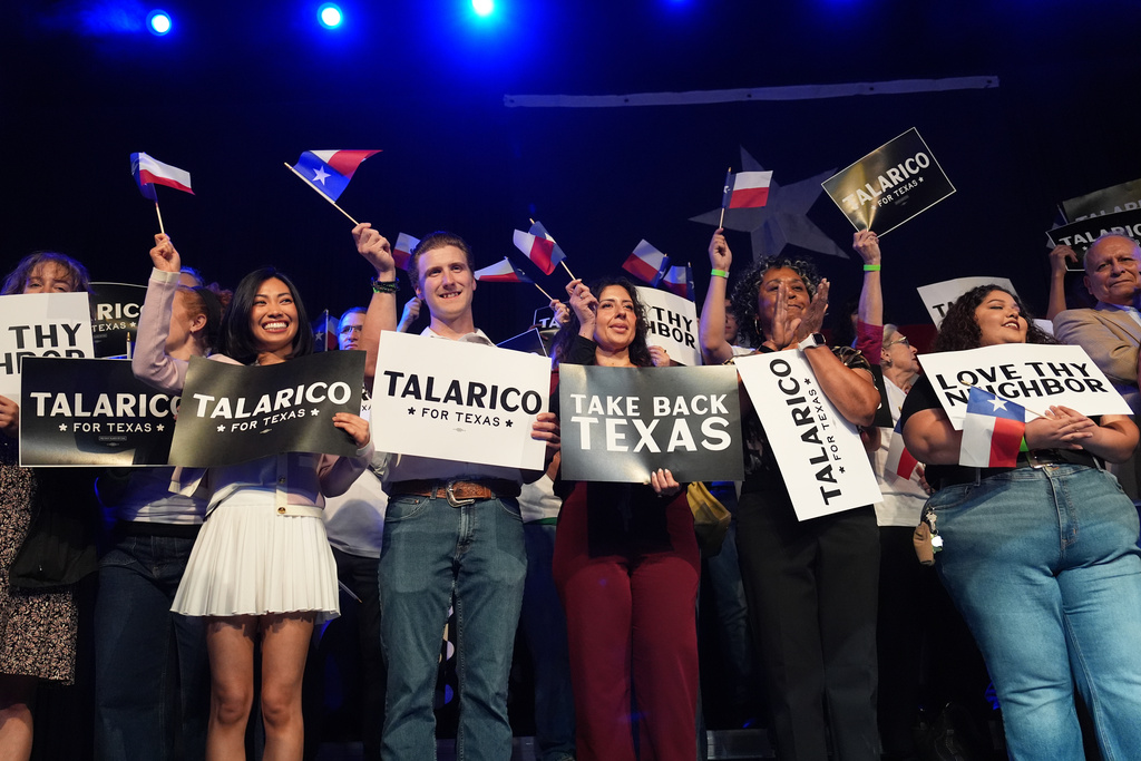 Attendees cheer before Texas Democratic Senate candidate Texas state Rep. James Talarico, D-Austin, speaks for the first time since winning the Democratic nomination in Austin, Wednesday, March 4, 2026. (AP Photo/Eric Gay)
