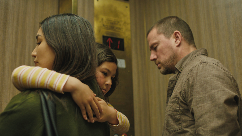 Gemma Chan, from left, Mason Reeves and Channing Tatum appear in a scene from the film "Josephine," by Beth de Araújo, an official selection of the 2026 Sundance Film Festival. (Sundance Institute/Greta Zozula via AP)