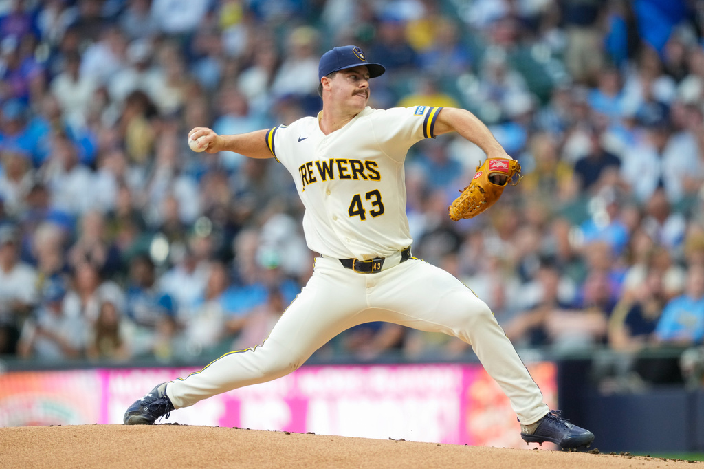 Milwaukee Brewers pitcher Logan Henderson throws during the first inning of a baseball game against the Chicago Cubs Wednesday, Sept. 9, 2026, in Milwaukee. (AP Photo/Kayla Wolf)