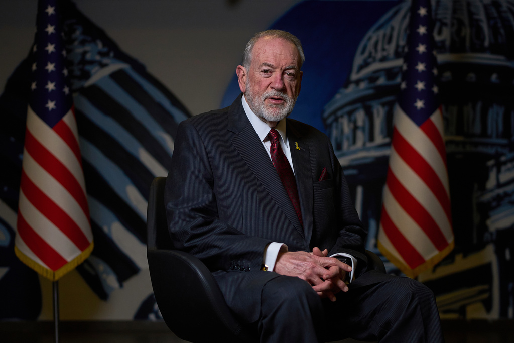 U.S. Ambassador to Israel Mike Huckabee poses for a photo during an interview in Jerusalem, Wednesday, Aug. 20, 2025. (AP Photo/Ohad Zwigenberg)