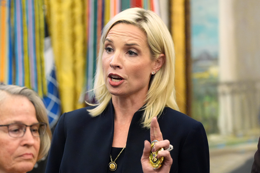 Rep. Ashley Hinson, R-Iowa, speaks in the Oval Office of the White House, Monday, Sept. 28, 2026, in Washington. (AP Photo/Alex Brandon)