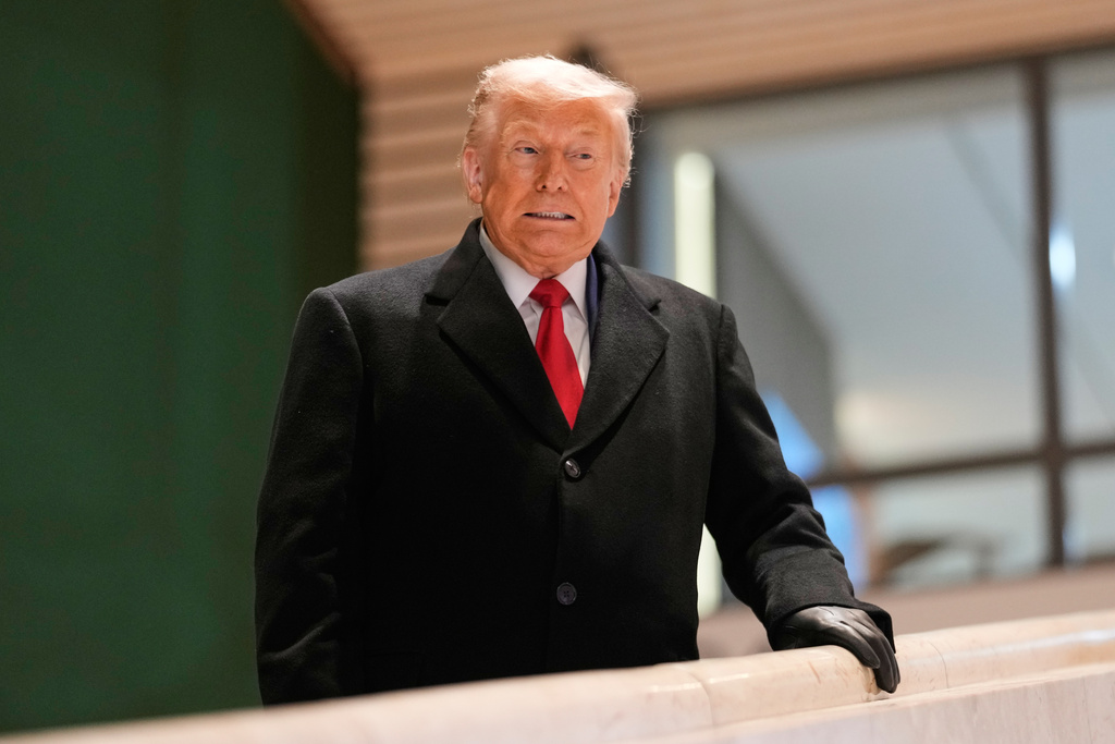 President Donald Trump reacts after a meeting during the Annual Meeting of the World Economic Forum in Davos, Switzerland, Wednesday, Jan. 21, 2026. (AP Photo/Markus Schreiber)