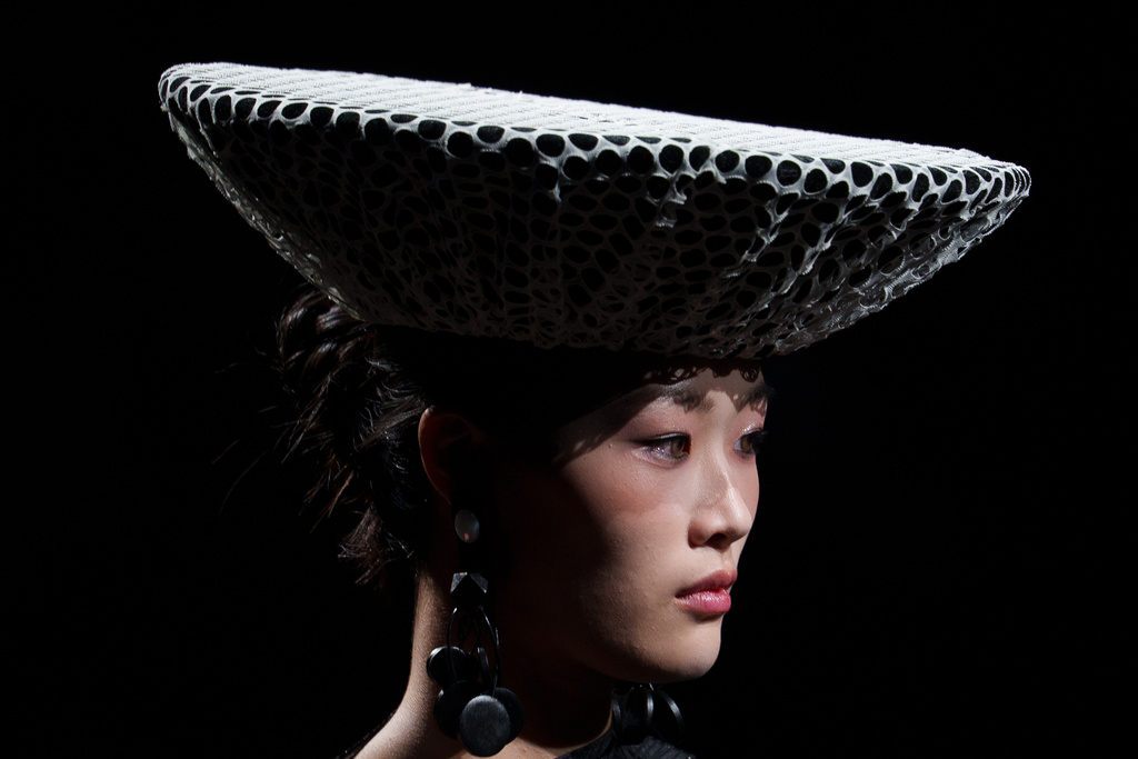A model wears a creation by "The Urban Plette" Weaving Starry Dreams China International Children Designer Competition during China Fashion Week (Spring) 2026 in Beijing, China, Sunday, March 22, 2026. (AP Photo/Vincent Thian)