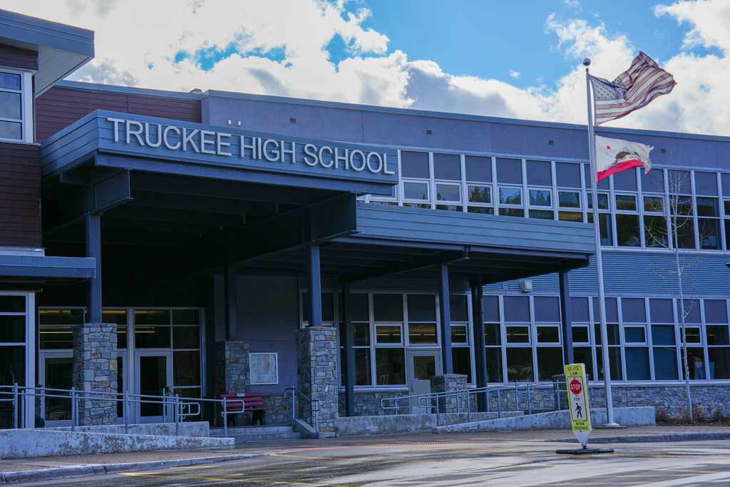 An exterior of Truckee High School is shown on Wednesday, Dec. 17, 2025 in Truckee, Calif. (AP Photo/Brooke Hess-Homeier)