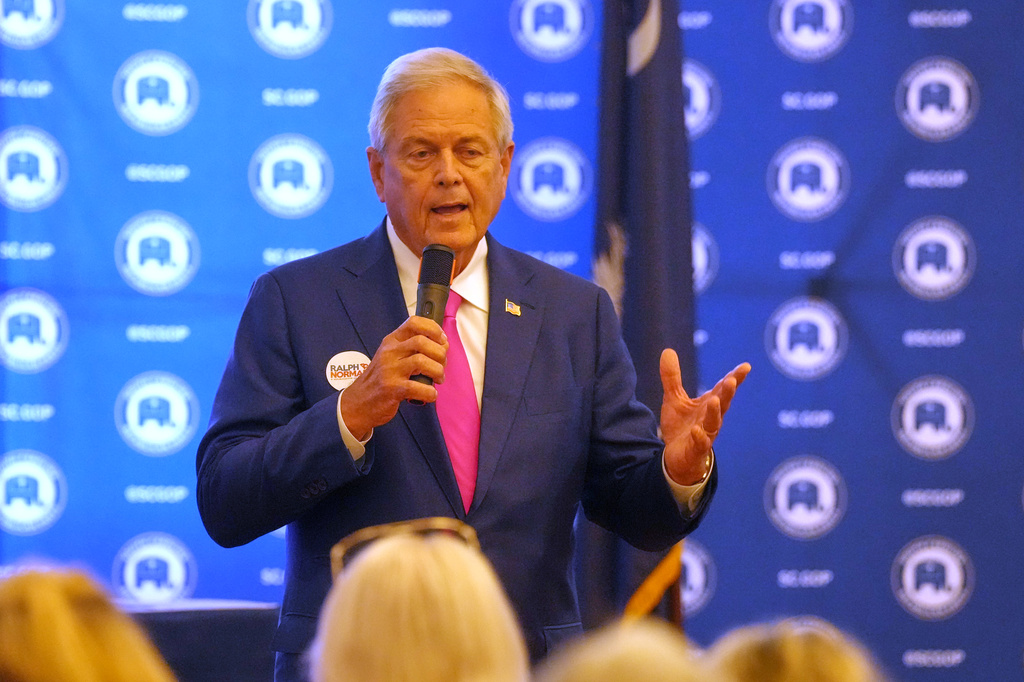 Rep. Ralph Norman R-S.C., speaks at a candidate event for hopefuls vying in a special Republican primary to replace the late Sen. Lindsey Graham, R-S.C., on November ballots, Saturday, Aug. 8, 2026, in Florence, S.C. (AP Photo/Meg Kinnard)