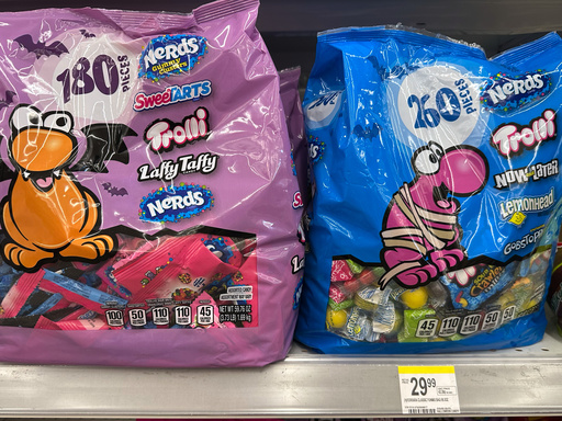 Assorted Halloween Candy Bags are displayed on a shelve at a grocery store in Mount Prospect, Ill., Monday, Oct. 20, 2025. (AP Photo/Nam Y. Huh) Assorted Halloween Candy Bags are displayed on a shelve at a grocery store in Mount Prospect, Ill., Monday, Oct. 20, 2025. (AP Photo/Nam Y. Huh)
