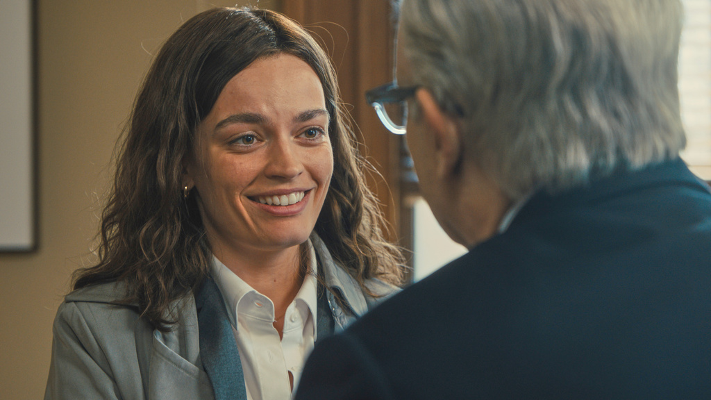 This image released by 20th Century Studios shows Emma Mackey in a scene from "Ella McCay." (20th Century Studios via AP)