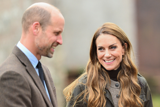 Britain's Prince William and Kate, Princess of Wales during a visit to Mallon Farm, a flax farm in County Tyrone that is spearheading the revival of flax growing for linen, in Cookstown, Northern Ireland, Tuesday, Oct. 14 2025. (Samir Hussein/Pool Photo via AP) Britain's Prince William and Kate, Princess of Wales during a visit to Mallon Farm, a flax farm in County Tyrone that is spearheading the revival of flax growing for linen, in Cookstown, Northern Ireland, Tuesday, Oct. 14 2025. (Samir Hussein/Pool Photo via AP)