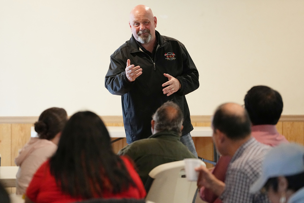 Bob Brooks, a candidate for the Democratic nomination in Pennsylvania's 7th Congressional District, speaks an event in Bethlehem, Pa., Monday, May 11, 2026. (AP Photo/Matt Rourke)