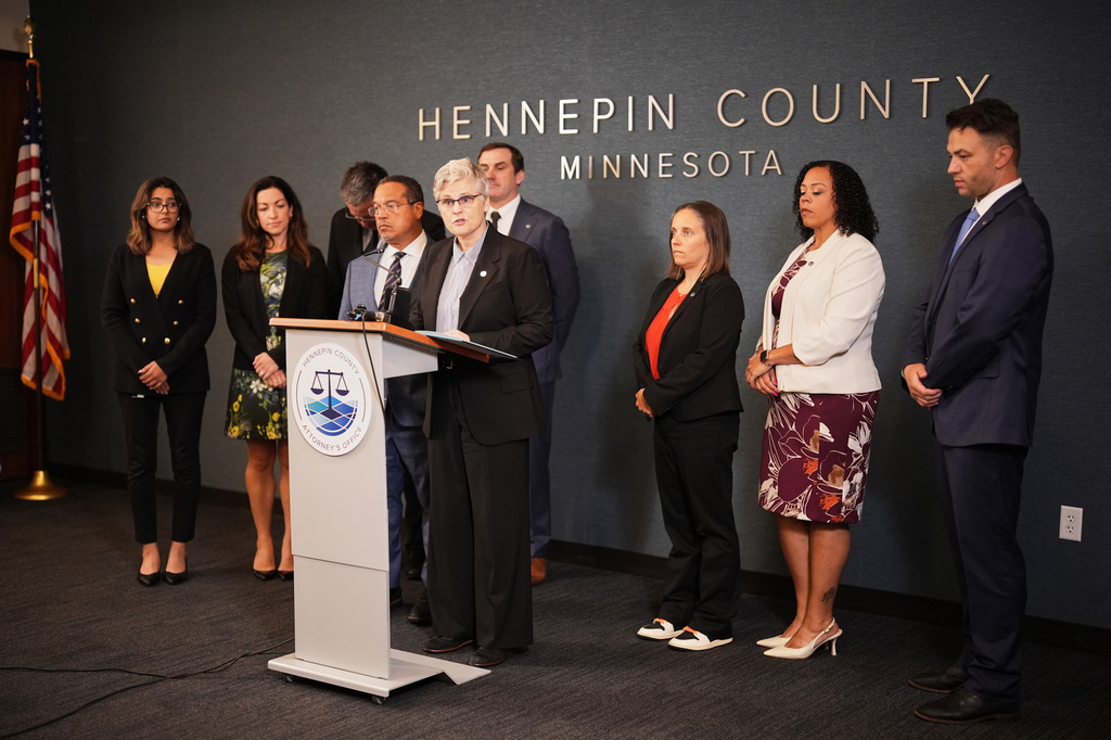 Hennepin County Attorney Mary Moriarty speaks during a news conference, Thursday, Sept. 17, 2026, in Minneapolis. (AP Photo/Ellen Schmidt)