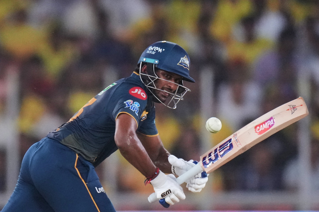 Gujarat Titans' Sai Sudharsan plays a shot during the Indian Premier League cricket match between Gujarat Titans and Chennai Super Kings in Ahmedabad, India, Thursday, May 21, 2026.(AP Photo/Ajit Solanki)