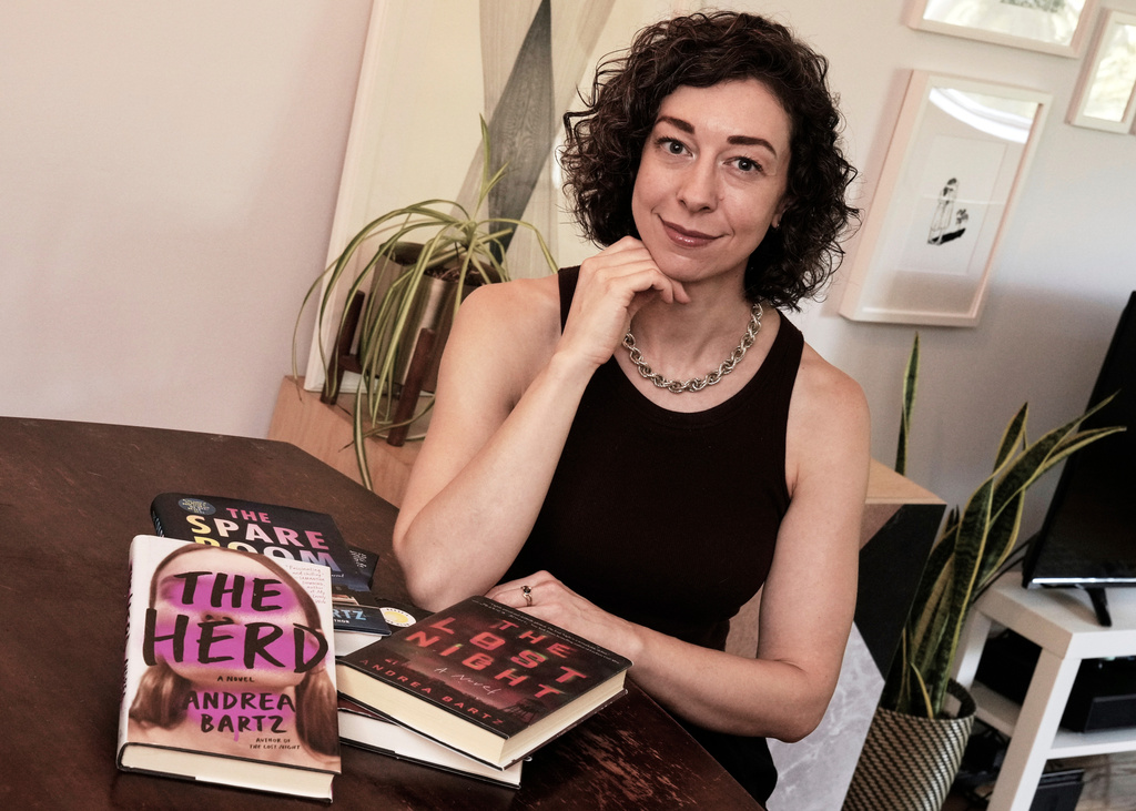 FILE - Thriller novelist Andrea Bartz is photographed in her home, in the Brooklyn borough of New York, Sept. 4, 2025. (AP Photo/Richard Drew, File)