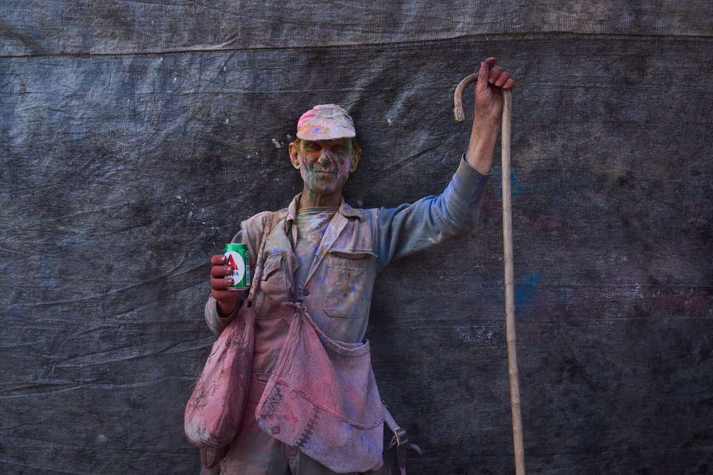 Yannis Matzoros poses for a photograph as he participates in the annual flour war marking the end of the Carnival season on Clean Monday in Galaxidi, about 200 kilometers (120 miles) west of Athens, Monday Feb. 23, 2026, at the start of the 40-day Christian Lent fast leading to Easter. (AP Photo/Petros Giannakouris)