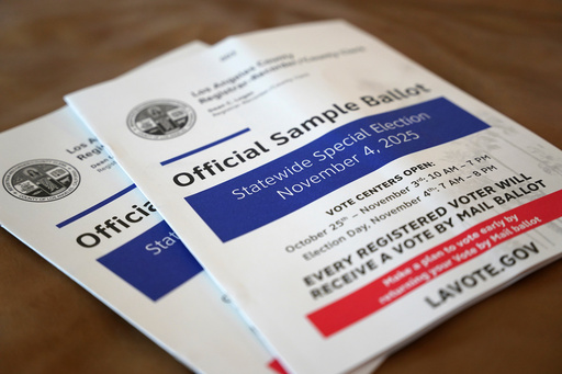 A sample ballot is pictured before early voting starts in California's statewide special election, Friday, Oct. 3, 2025, in Los Angeles. (AP Photo/Paula Ulichney-Munoz) A sample ballot is pictured before early voting starts in California's statewide special election, Friday, Oct. 3, 2025, in Los Angeles. (AP Photo/Paula Ulichney-Munoz)