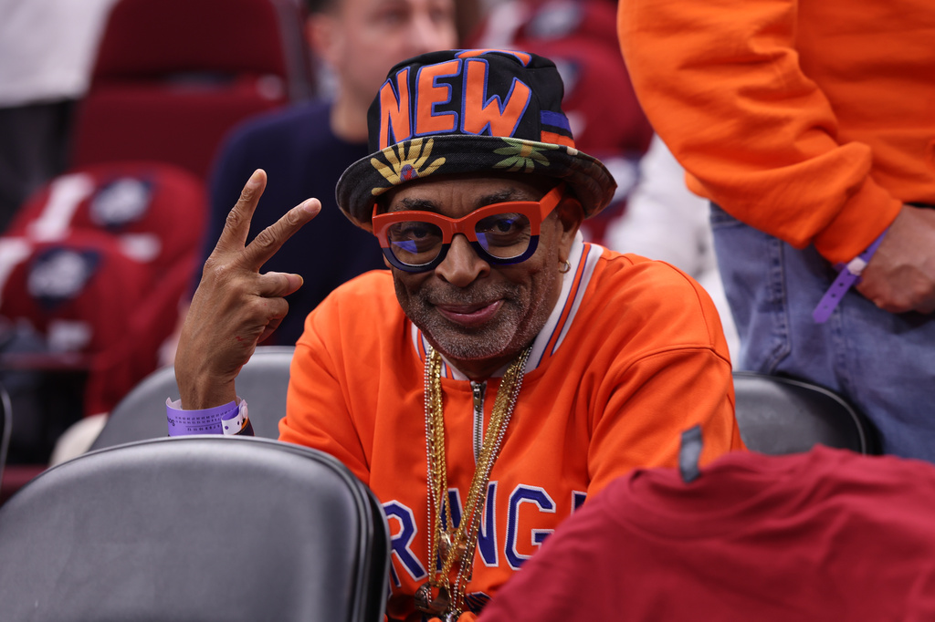 Spike Lee poses for a photo before Game 4 in the Eastern Conference finals NBA basketball playoffs series between the New York Knicks and the Cleveland Cavaliers in Cleveland, Monday, May 25, 2026. (AP Photo/Tim Phillis)