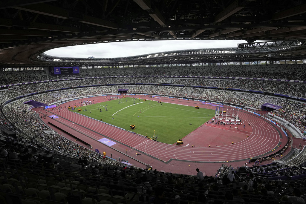 A general view of the stadium on day one of the World Athletics Championships in Tokyo, Saturday, Sept. 13, 2025. (AP Photo/Hiro Komae)