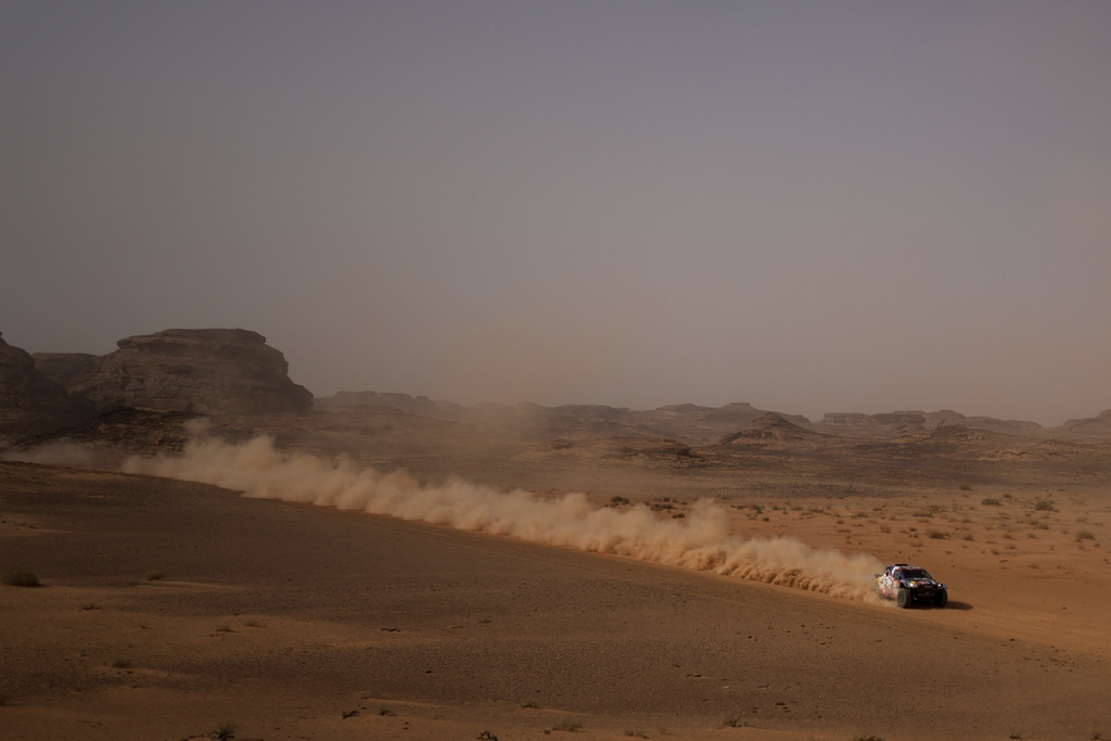 Driver Ronan Chabot and co-driver Gilles Pillot compete during the third stage of the Dakar Rally with a start and finish in Alula, Saudi Arabia, Tuesday, Jan. 6, 2026. (AP Photo/Thibault Camus)