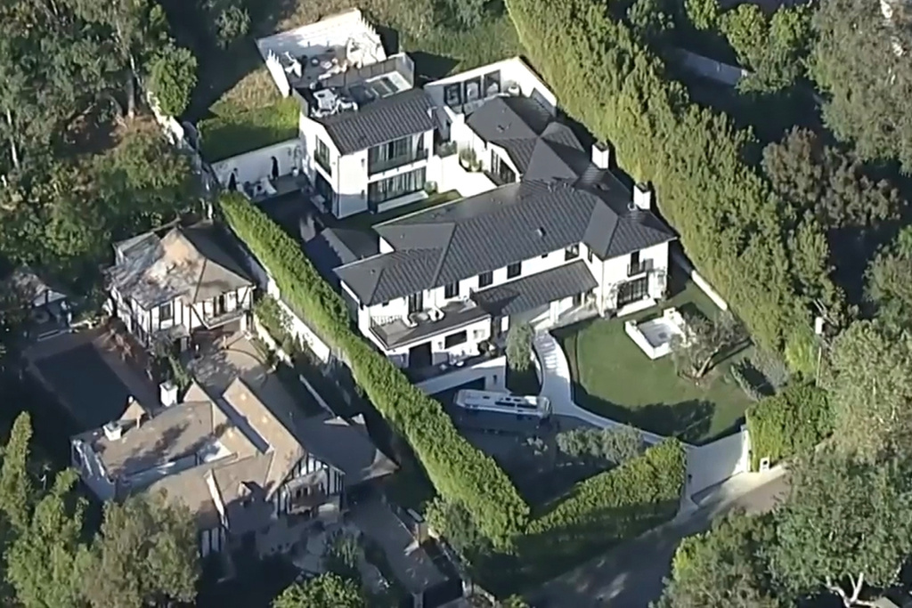This image taken from video provided by ABC7 Los Angeles on Monday, March 9, 2026 shows an aerial shot of singer Rihanna's home in Los Angeles. (ABC7 Los Angeles via AP)