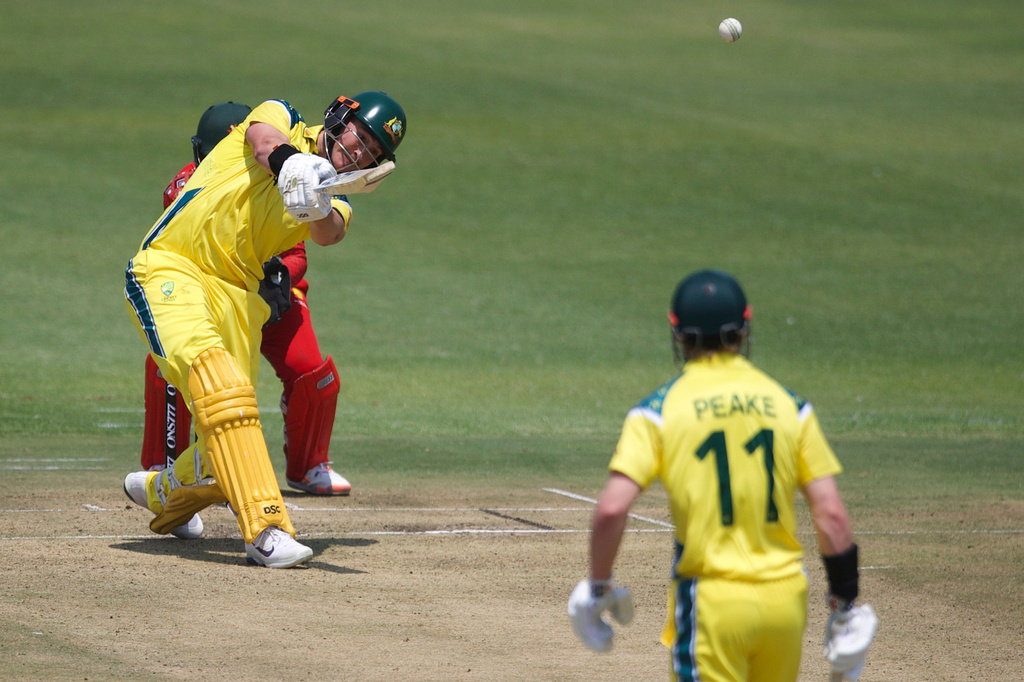 Australia's batsman Matt Renshaw plays a shot during the first One Day International cricket match between Zimbabwe and Australia in Harare, Zimbabwe, Tuesday, Sept. 15, 2026. (AP Photo/Wonder Mashura)