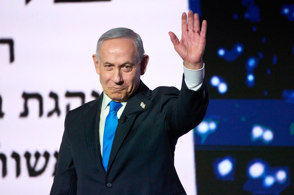 Israeli Prime Minister Benjamin Netanyahu at his Likud party New Year event in Tel Aviv, Israel, Thursday, Sept. 17, 2026. (AP Photo/Ariel Schalit)