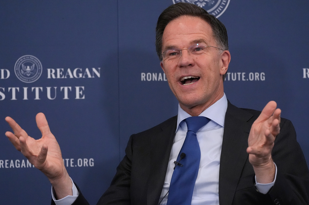NATO Secretary General Mark Rutte speaks at the Ronald Reagan Institute, Thursday, April 9, 2026, in Washington. (AP Photo/Manuel Balce Ceneta)