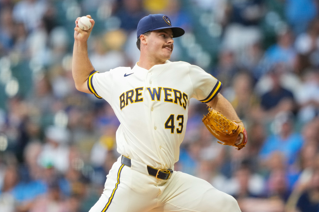Milwaukee Brewers pitcher Logan Henderson throws during the first inning of a baseball game against the Chicago Cubs Wednesday, Sept. 9, 2026, in Milwaukee. (AP Photo/Kayla Wolf)