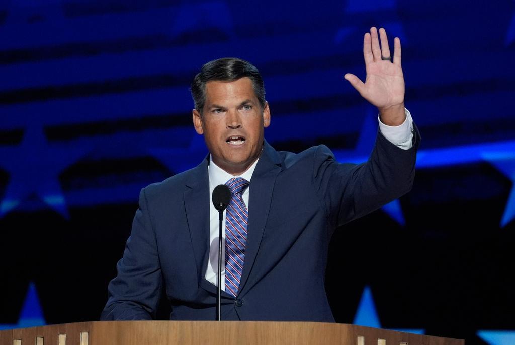 FILE - Former Georgia Lt. Gov. Geoff Duncan speaks during the Democratic National Convention, Aug. 21, 2024, in Chicago. (AP Photo/J. Scott Applewhite, File)