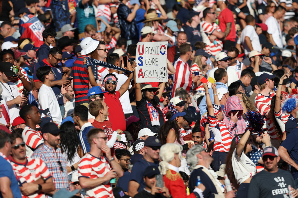 Spectators in the second half during the World Cup Round of 32 match between USA and Bosnia and Herzegovina at the San Francisco Bay Area Stadium in Santa Clara, Calif., near San Francisco, Wednesday, July 1, 2026. (Santiago Mejia/San Francisco Chronicle via AP)